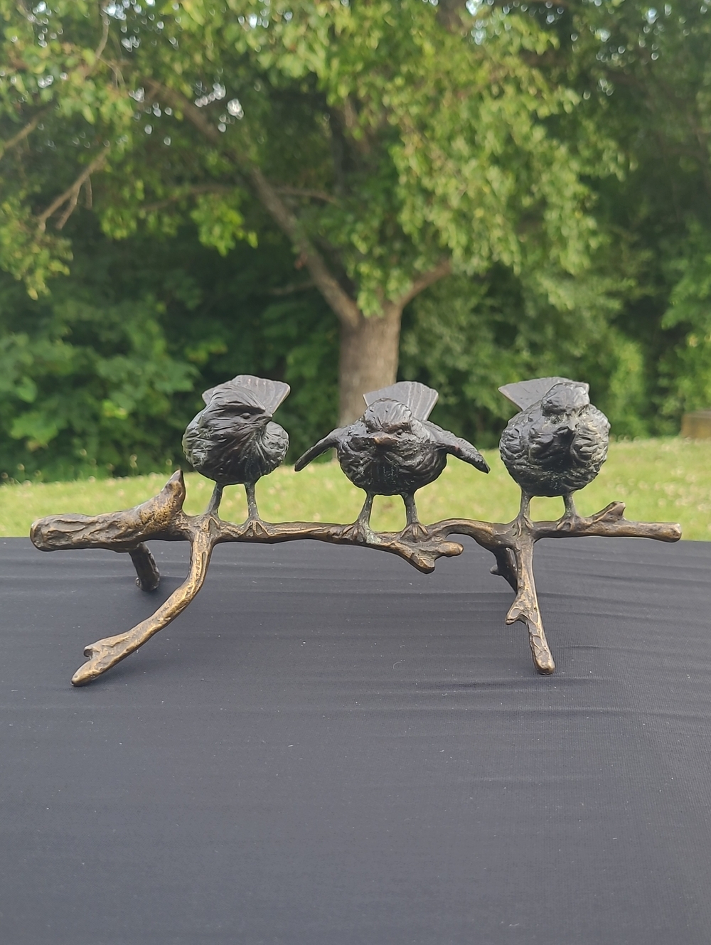 Three Sparrows on a Branch Bronze Sculpture - Home Art